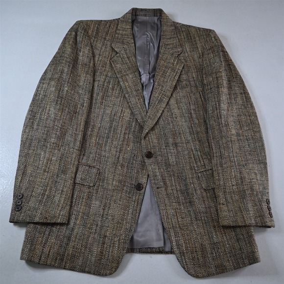 Vtg USA Made 42R Brown Blanketweave Silk Tweed Mens Blazer Jacket Sport Coat